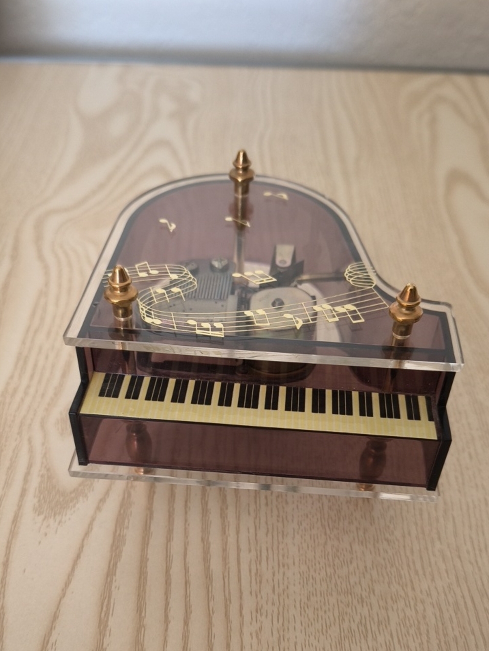 Mini Grand Piano Music Box with Clear Top and Gold Accents Works Japanese Made
